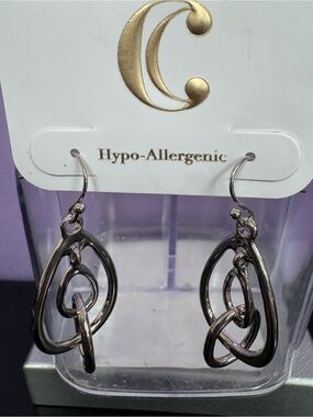 Silver-toned Multi-Loop Teardrop Dangle Earrings